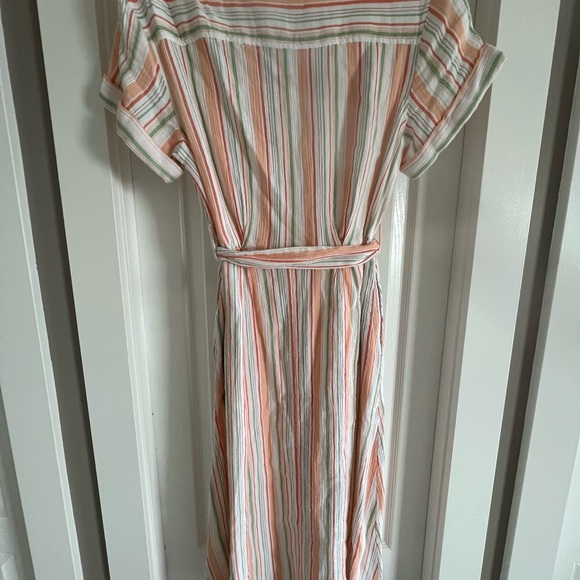 Anne Klein Orange Stripped Button Front Belted Shirt Dress in Medium size, NWT - Picture 3 of 7